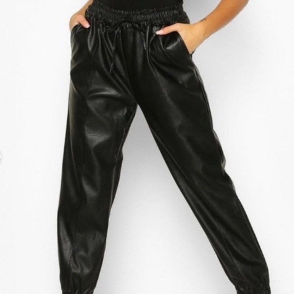 a new day Black Leather Joggers